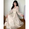 Vintage Fairy Chiffon Long Dress Women White Elegant French Party Midi Dress Puff Sleeve Casual Women's Clothing