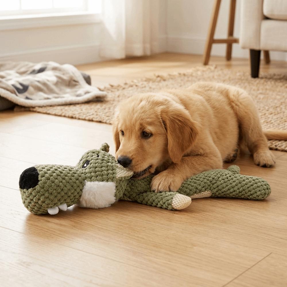 Thick Plush Fabric Squeaky Puppy Molar Toy Wolf Shaped Dog Toy Bonding Interaction Training