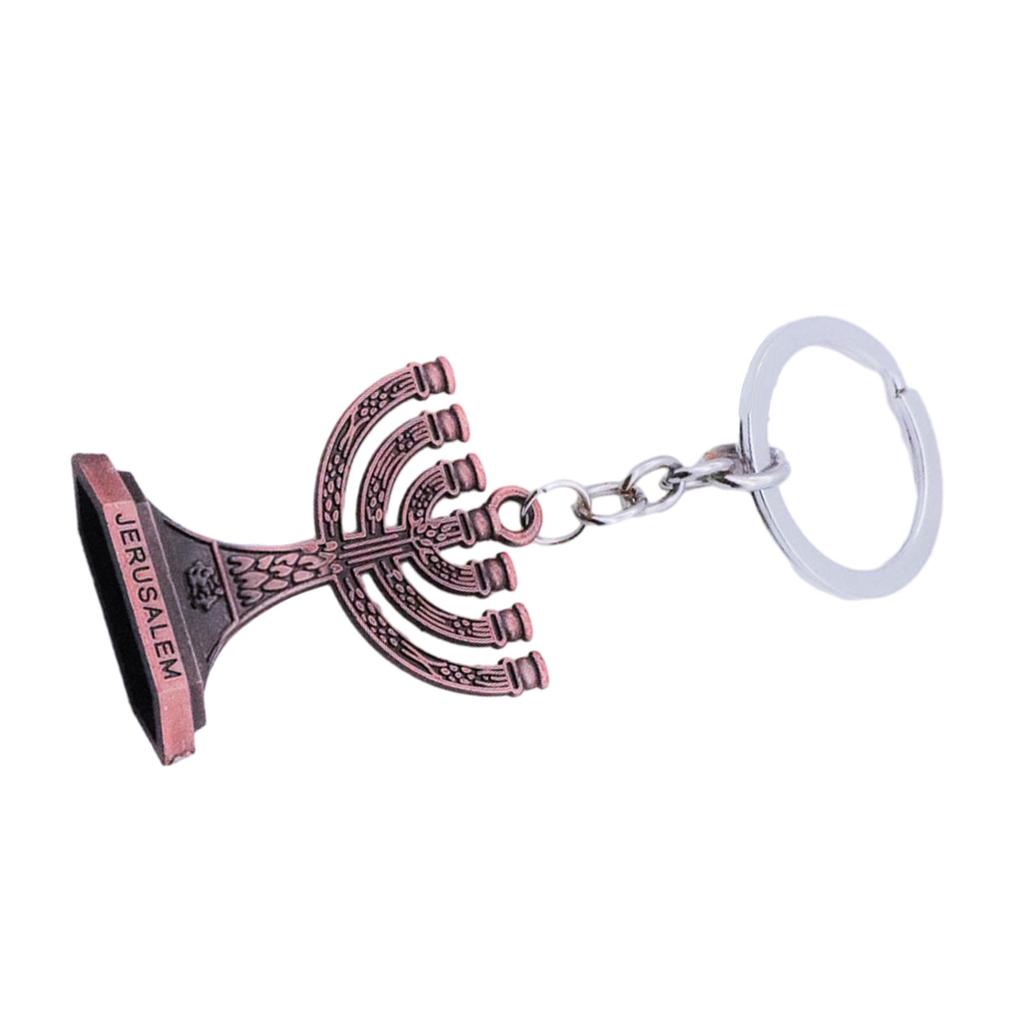 Jewish Keychain for Hanukkah Celebration Zinc Alloy Jerusalem Candlestick Jewish Symbolism Menorah Shape