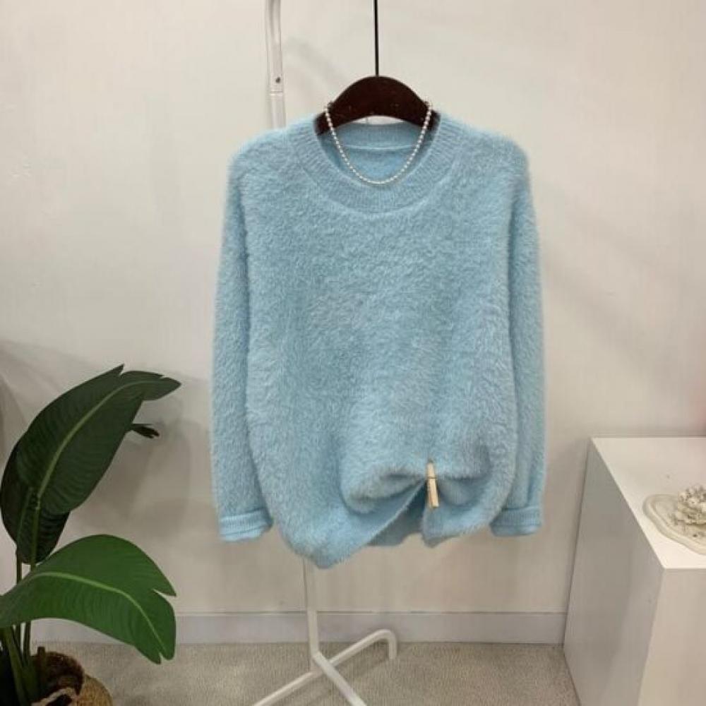 C S In The Room juShu mInk Fur Hairy overSized Round neCk Long Sleeve Knit 4Col