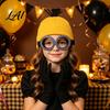 Round Frame Funny Glasses Knit Hat Costume Set Retro Suspenders Gloves Halloween Party Themed Full Set Cosplay Accessories Kit for Adults Dress Up