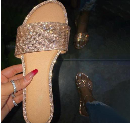 42 большой размер 43 стразы крутые тапочки женские шлепанцы женские сандалии лето новые тапочки wshi