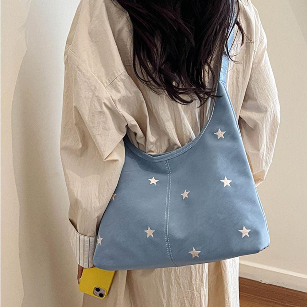 Cute Star Embroidered Shoulder Bag Five-pointed Star Tote Bag Casual Hobo Bag Office Worker