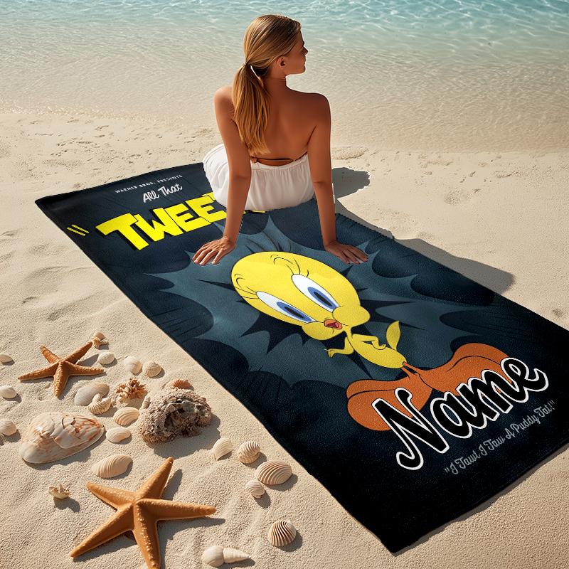 Custom Name Tweety Bird Stylish Digital Printing Beach Towel Quick‑Drying Absorbent Blanket for Beach Pool Gym Travel