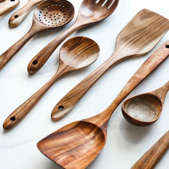 Деревянные кухонные принадлежности, кухонные лопатки, половники и ложки для риса, кухонные принадлежности с антипригарным покрытием для удобного захвата и легкой очистки