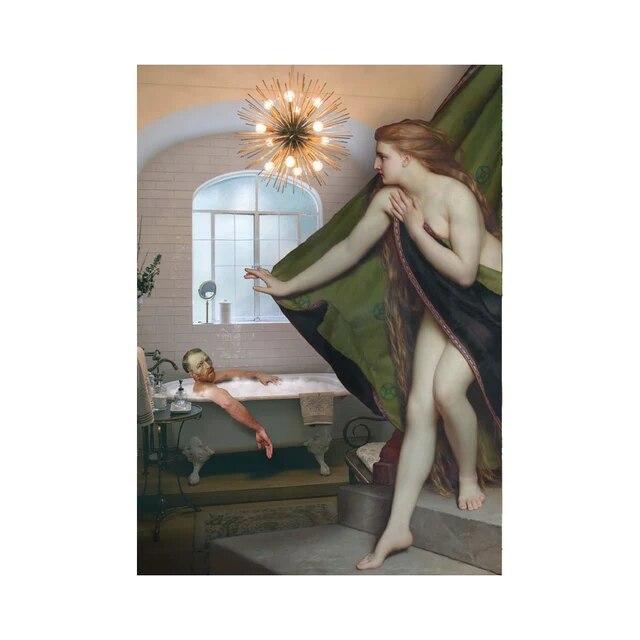 Жемчужная девушка лежит в ванне, холст, картина, забавные селфи, женские постеры для бара, кафе, клубной комнаты, современные декоративные фотографии для дома без рамки