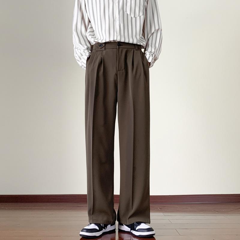 Men's Autumn/Winter Solid Color Trousers: Korean & Hong Kong Style, Casual, Trendy, Loose, Straight-Fit, Mopping Length.