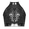 Girls Sleeveless Mock Neck Dance Crop Top Glitter Sequin Patchwork Keyhole Back Design Performance Top