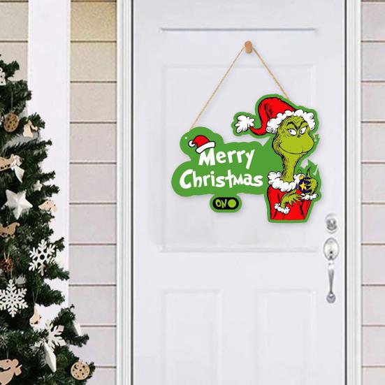 Christmas Green Elf Door Sign Merry Christmas Wooden Door Hanger Front Door Wall