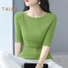Женские топы Slim Fit, однотонные, ребристые, с круглым вырезом и коротким рукавом, эластичные, с короткими рукавами, топы для повседневной носки