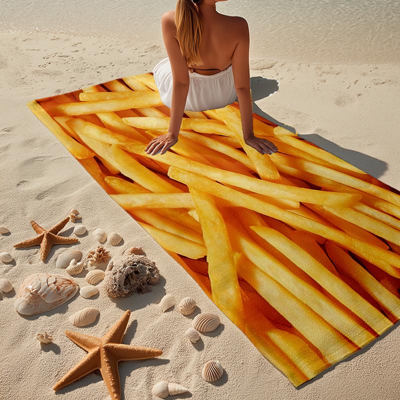 Golden French Fries Background Beach Towel, Super Soft Microfiber, Gift for Her/Him, Birthday, for Pool, Beach, Travel, Home Decor Fan gifts