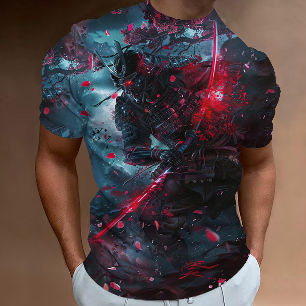Retro T-Shirts For Men 3d Samurai Print Short Sleeve Tops Summer Casual T-Shirt Men Short Sleeved Shirts Oversized Men Clothing