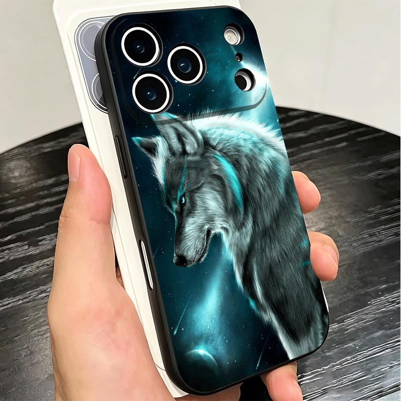 Мягкий чехол для телефона с изображением Волка-Луны для iPhone 16 16E 17 Air 15 Pro Max 14 Plus 13 Mini 11 12 7 Черная задняя крышка