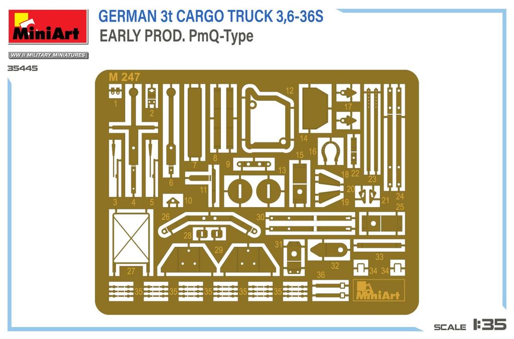 MiniArt German Cargo Truck Early Model PmQ Type Plastic Model MA35445 1/35 3-ton 3,6-36S