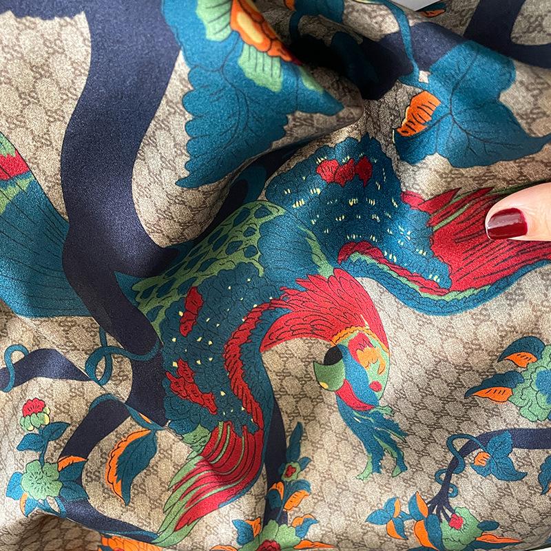 New 100% Nature Silk Square Scarf for Women Retro Floral Print Neckerchief Hairband Foulard Lady Kerchief Bag Ribbons Headband