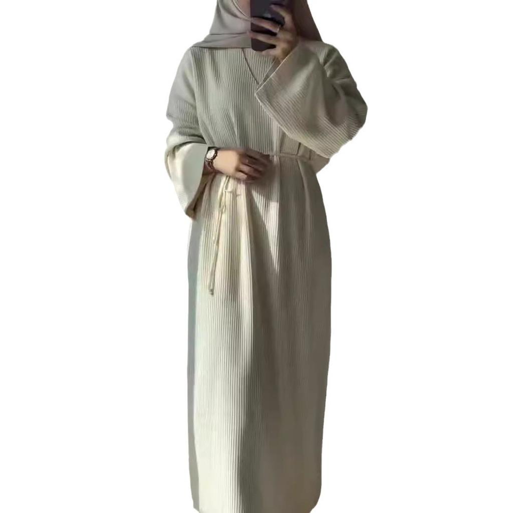 Женское платье больших размеров, новое осеннее, свободное, повседневное, с завязками, круглым вырезом и длинными рукавами