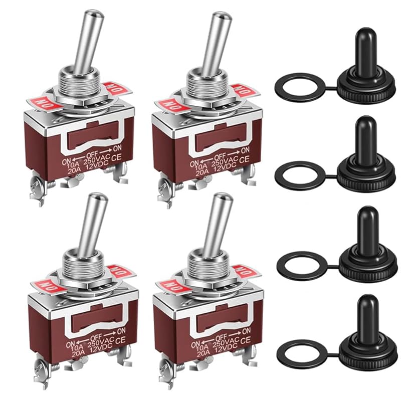 10A/12VDC, 6A/24VDC Universal Rocker Toggle Switch with Waterproof Cap, 2 Pin SPST ON/Off Switch with Metal Bat, Used for Car Auto Truck Boat (Pack