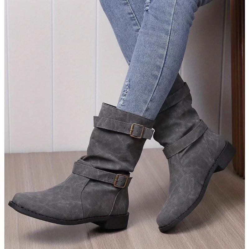 Туфли с пряжкой, полусапоги на толстой подошве с круглым носком, женские ботинки на плоской подошве с низким каблуком