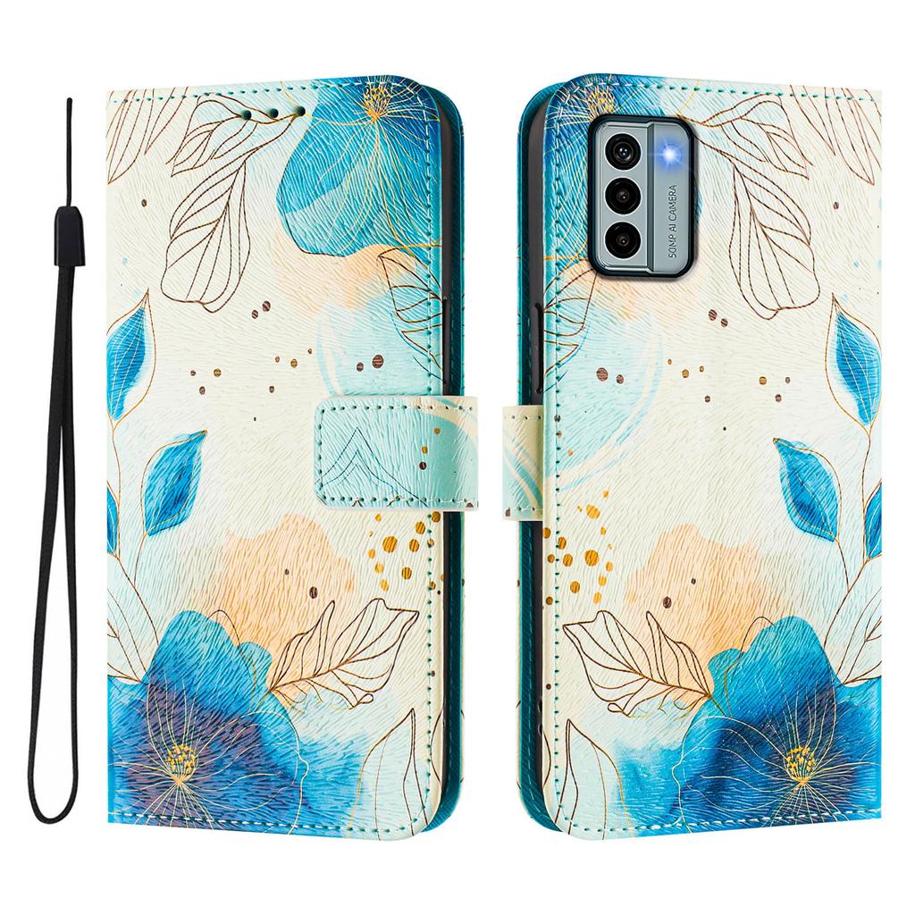 Роскошный кожаный чехол-книжка с синим цветком для Nokia C12,C32,C02,C22,G22,G11 4G,G21,G42,G10,G20,C10,C20,HMD Pulse...