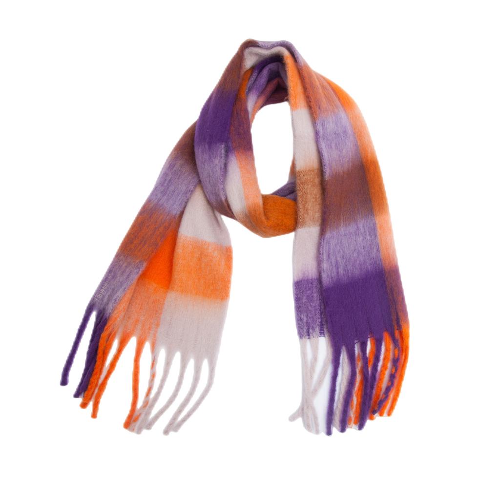 Autumn and Winter New Thickened Shawl Imitation Mohair Coarse Whiskers Colorful Plaid Scarf