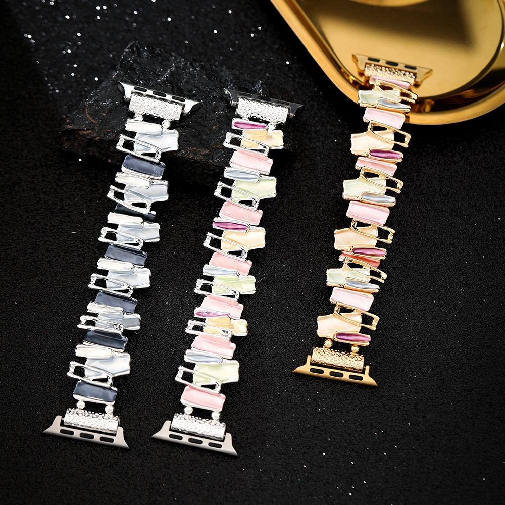 Дофаминовый ремешок для Apple Watch 9 8 7 6 5 4 SE UItra 2 Геометрический женский металлический эластичный браслет для iWatch 42 мм 40 38 41 49 45 44 мм