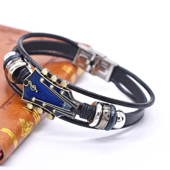 Плетеный браслет-гитара из цинкового сплава с регулируемой пряжкой, ручная плетеная искусственная кожа, 3 слоя