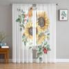 Watercolor Bouquet Sunflower And Bird Sheer Curtain For Living Room Voile Tulle Window Curtains For Bedroom Kitchen Drapes