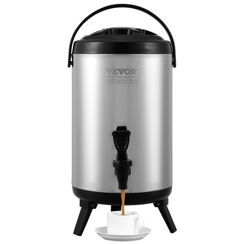 VEVOR Stainless Steel Insulated Beverage Dispenser, 2 Gallon 7.6 Liter, Thermal Hot and Cold Drink Server Dispenser with Spigot Handle