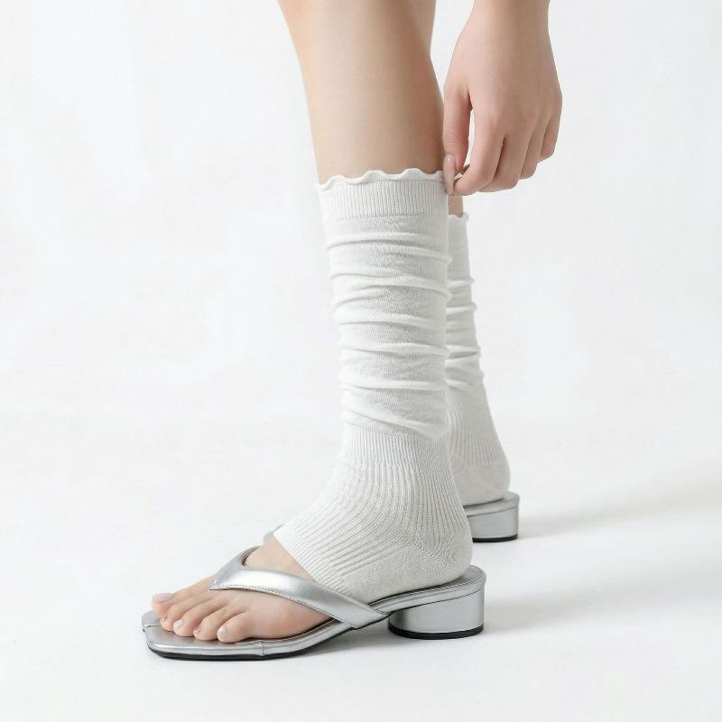 Spring and Summer Pile Pile Socks with Wooden Ear Cuffs, Long Stockings, Breathable, Suitable for Walking, Slimming, Versatile, Calf Socks