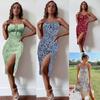 2024 Summer New European and American Printed Sleeveless Slit Elegant Beach Dress