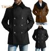 Мужское шерстяное пальто с лацканами, длинный рукав, двубортная куртка, пальто с плюшевыми краями, однотонные карманы, зимнее пальто