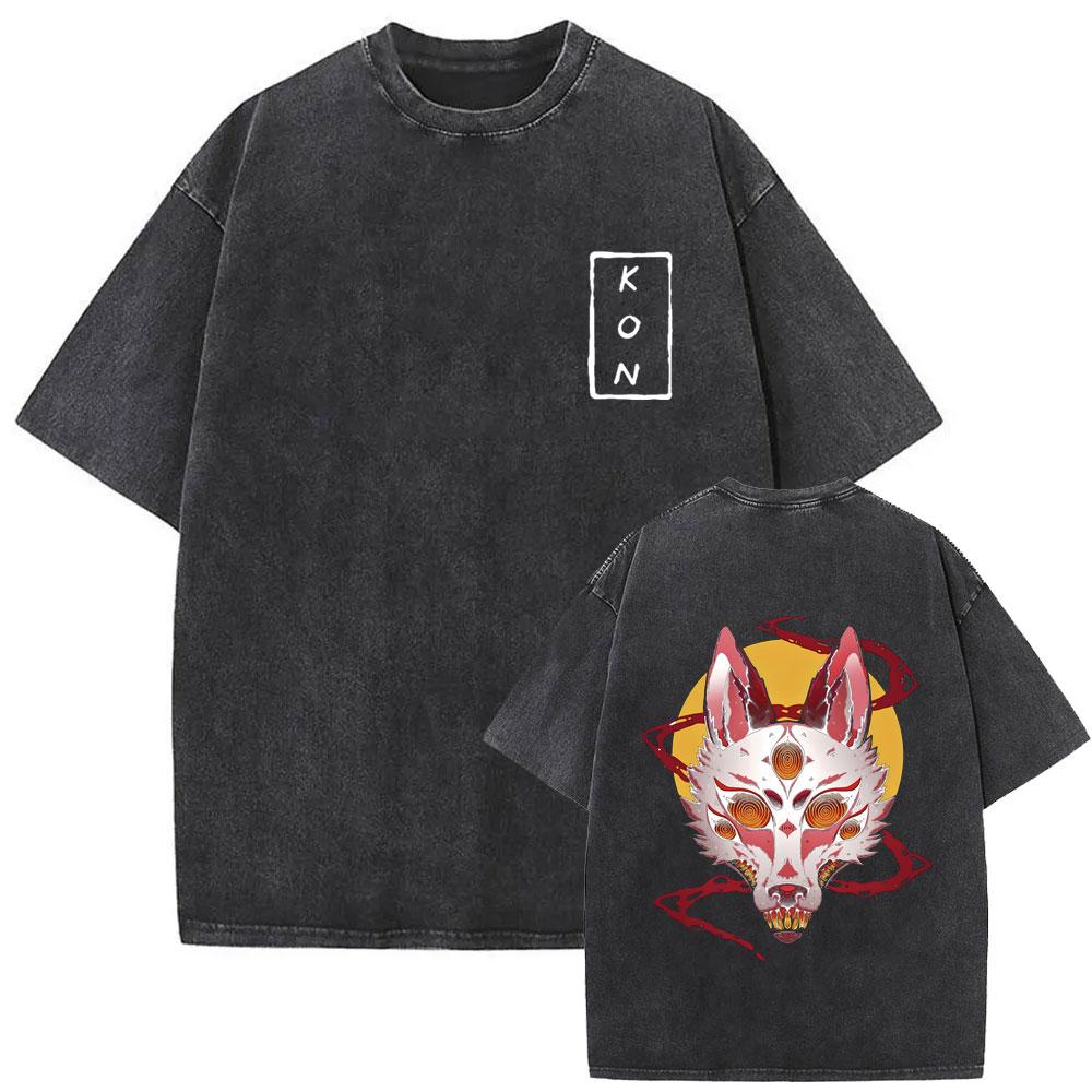 Anime Chainsaw Man Vintage Washed T-shirt Hayakawa Aki Summon Kon Fox Devil Graphic T Shirts Men Women Casual T-shirts