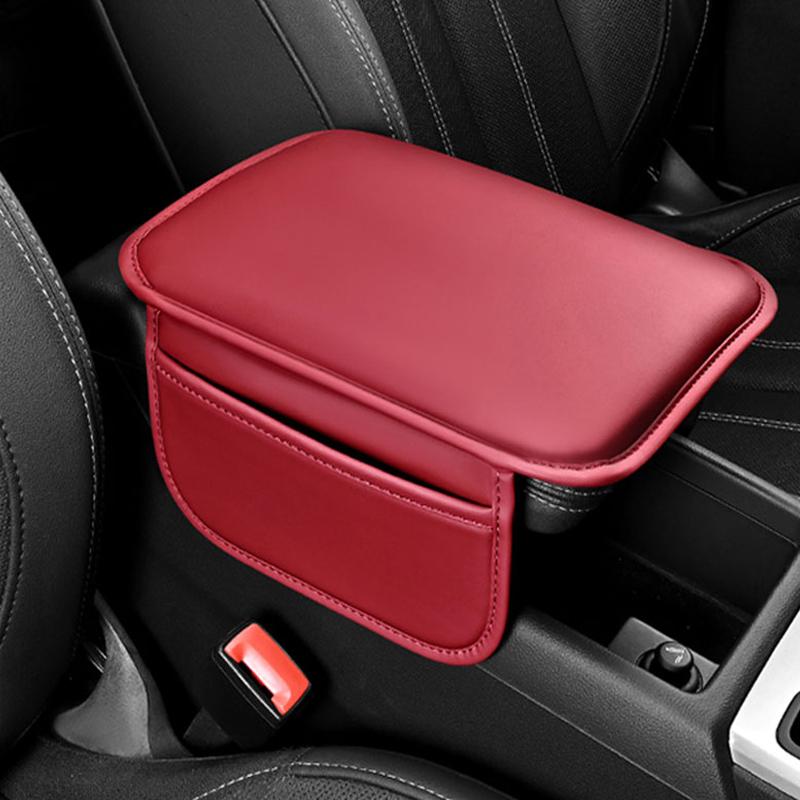 Car Armrest Cushion PU Leather Arm Rest Box Pad with Both Side Storage Bag