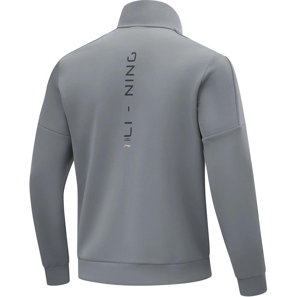Li-Ning Fitness Series Letter Casual Comfortable Stand Collar Zipper Hoodie Men Hoodies Shadow-Gray AWDU129-2