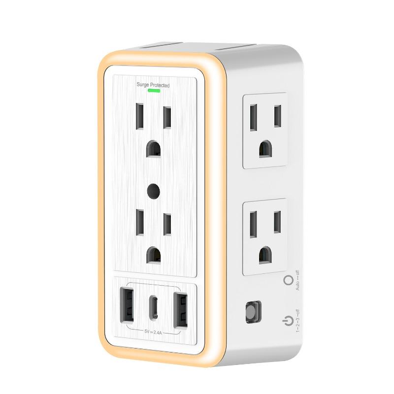 1PC new surge socket US standard USB power strip light sensing night light 6 hole expander 2.4A household US standard wall plug socket