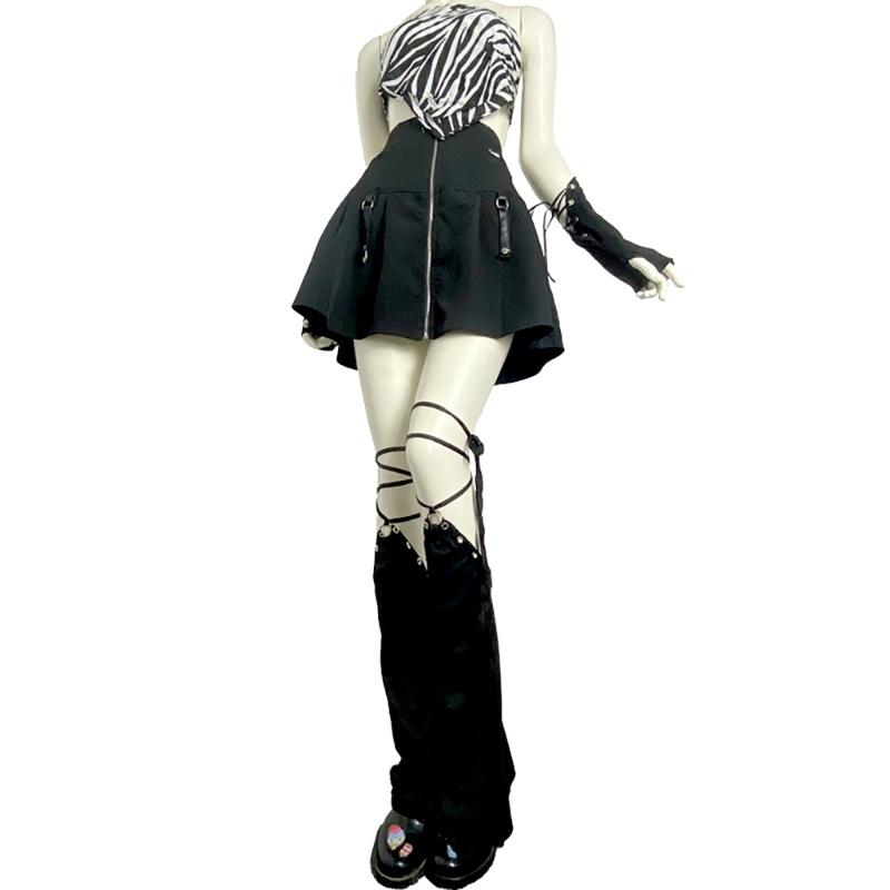 Women Punk Lace Up Straps Flared Leg Warmers Japanese Harajuku Eyelets Knee Length Foot Cover Long Tube Socks Streetwear