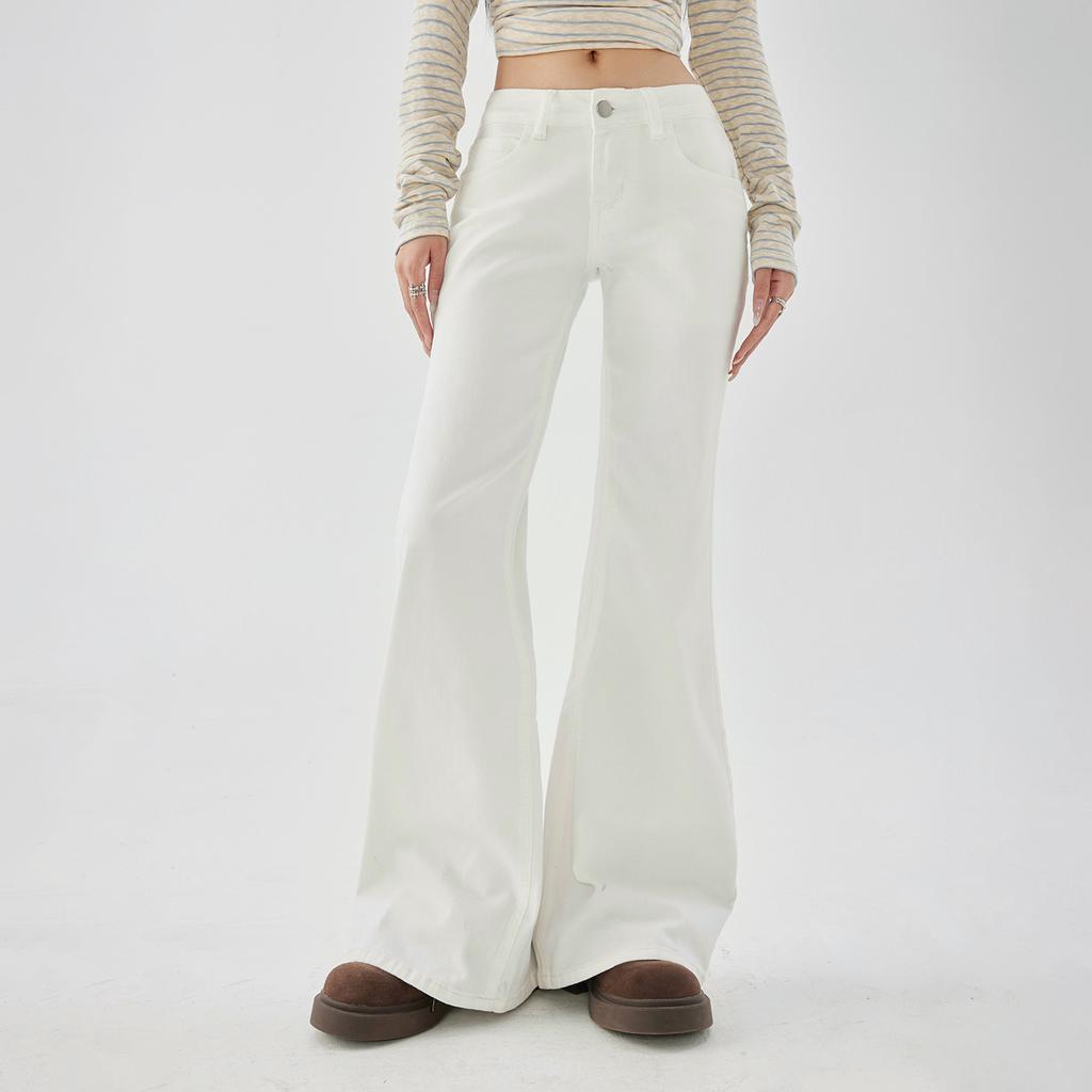 American white low-rise micro-pull jeans women's spring and autumn new Spice Girl slim-fit elastic and thin flared pants
