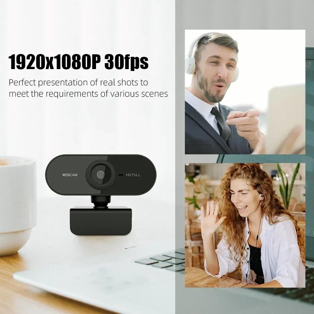 Веб-камера Full HD 1080p со встроенным микрофоном – Компактная USB-камера с гибким креплением 360° для использования с ноутбуком/настольным компьютером