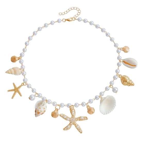 Bohemia Style Beach Waist Chain Imitation Pearl Starfish Conch Charm Vacation Body Chain Belly Chain Jewelry Gift