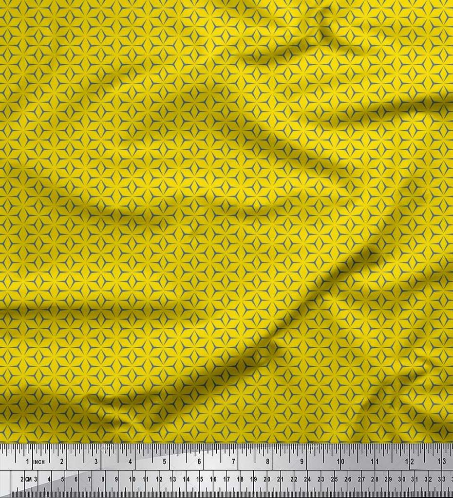 Soimoi Japan Crepe Satin Fabric Geometric Small Print Sewing Fabric Metre 42 Inch