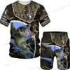 Мужская камуфляжная одежда для охоты и кемпинга на весну и лето, футболки/шорты/костюмы с 3d принтом, топы, комплект коротких штанов, спортивные костюмы, спортивная одежда