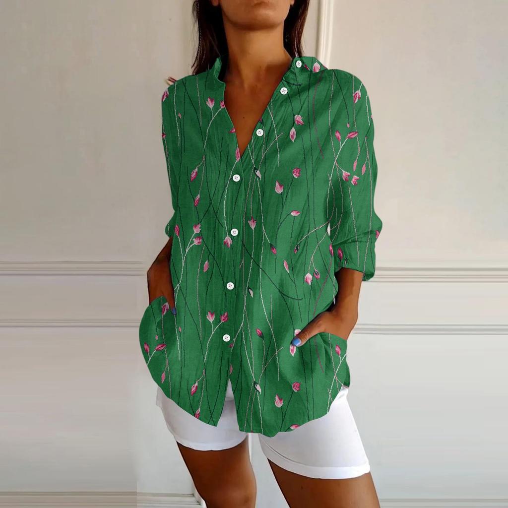 Womens Button Down Shirts Cotton Linen Long Sleeve Dress Shirts Casual Summer Tops Work Blouses