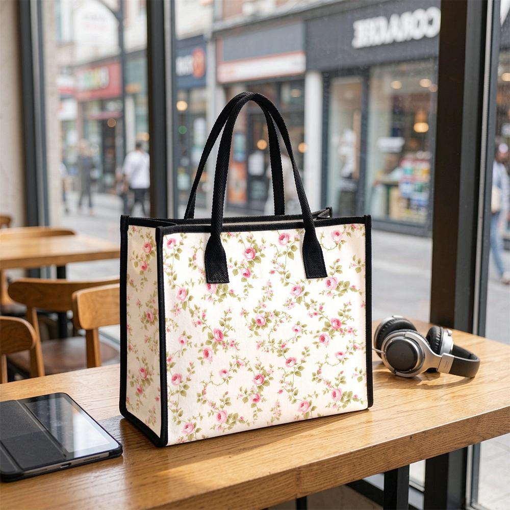 Floral Print Tote Bag Stylish Casual Shoulder Bag Large Capacity Daily Use Bag for Ladies