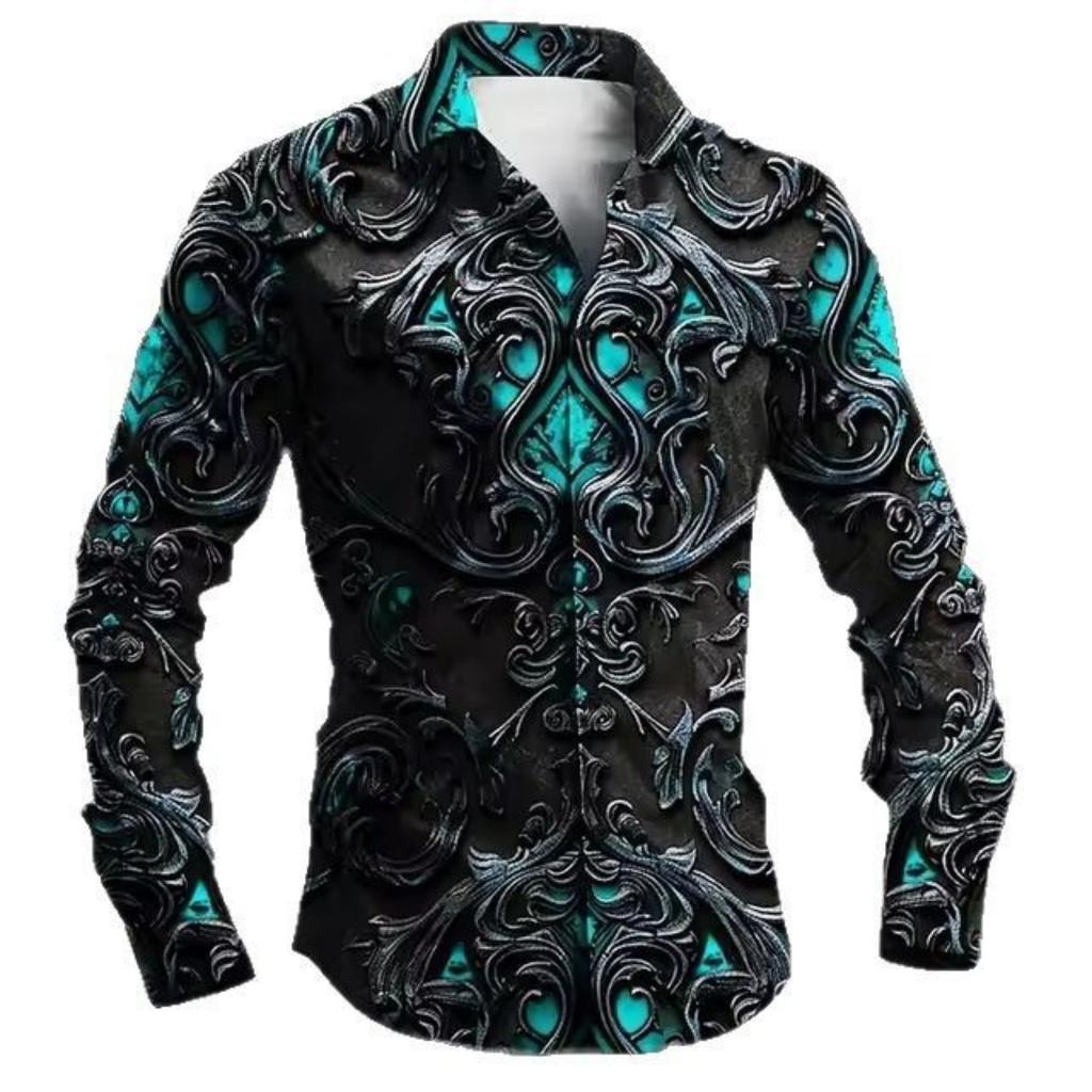 Модный must-have! Барочная нарядная рубашка с длинным рукавом, Уникальный стильный дизайн.