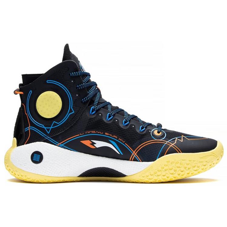 Li Ning YuShuai 14 Boom Гроза Текстиль, ТПУ Скользкий Высокие Баскетбольные Кроссовки Мужские Черный Синий Оранжевый ABAQ033-28