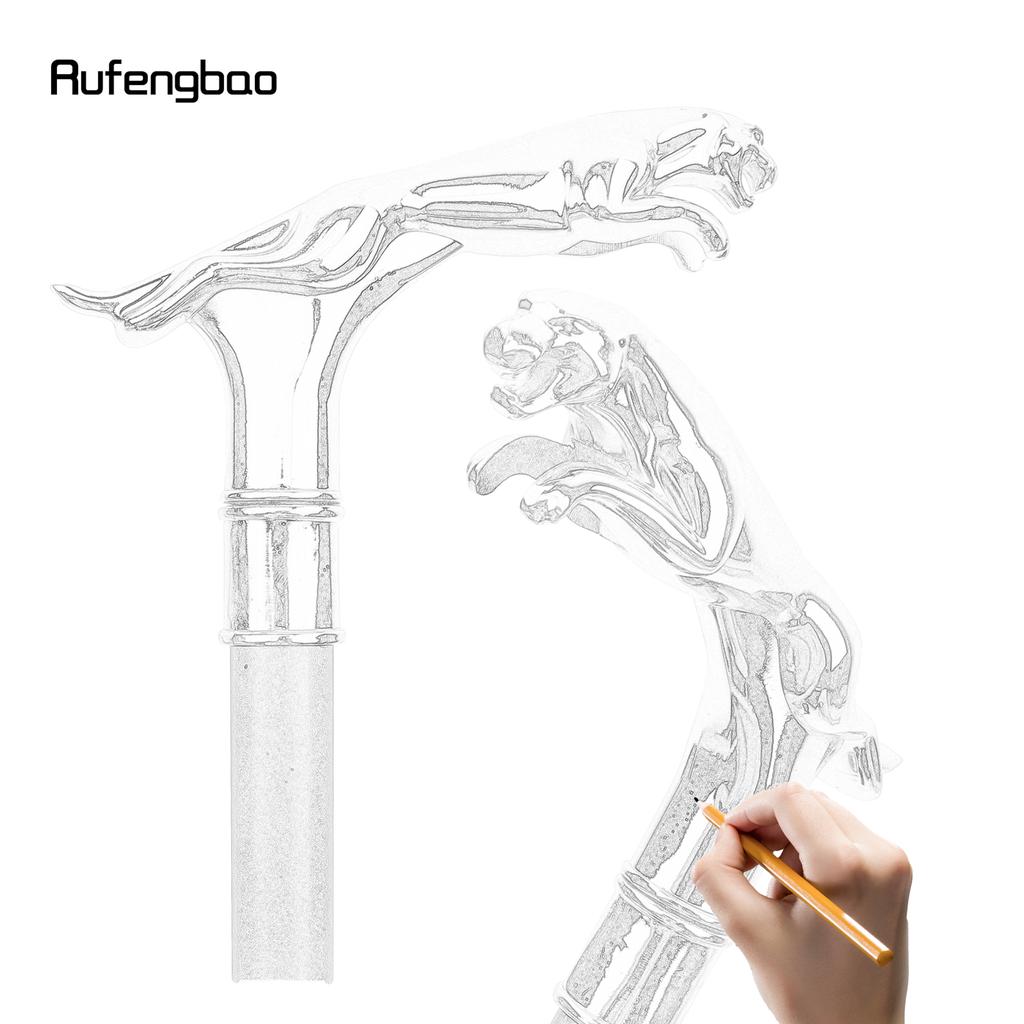 White Golden Leopard with Tail Fashion Walking Stick for Party Decorative Walking Cane Elegant Crosier Knob Walking Stick 93cm