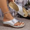 Women Silver Wedge Slippers 2024 Summer New Thick Bottom Platform Slippers Woman Plus Size 43 Retro Slip On Beach Sandals Slides
