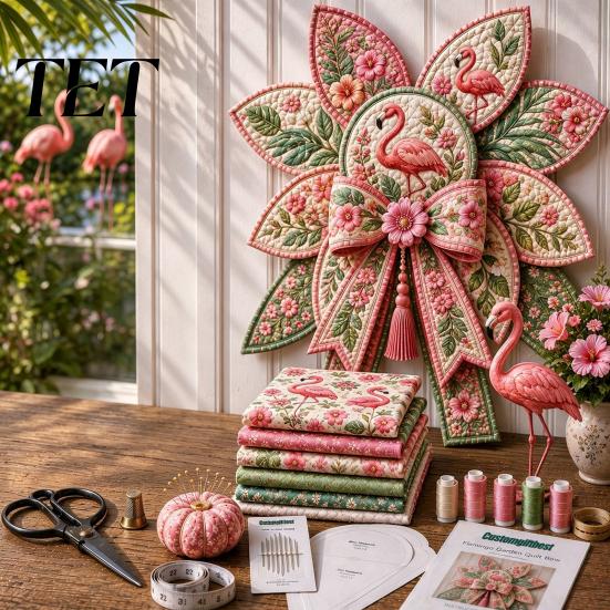 Beginner Friendly Craft Activity DIY Quilted Hanger Kit for Door Wall, Wreath Patchwork Bow Sewing Interior Wall Fireplace Decoration Kit, Fabric