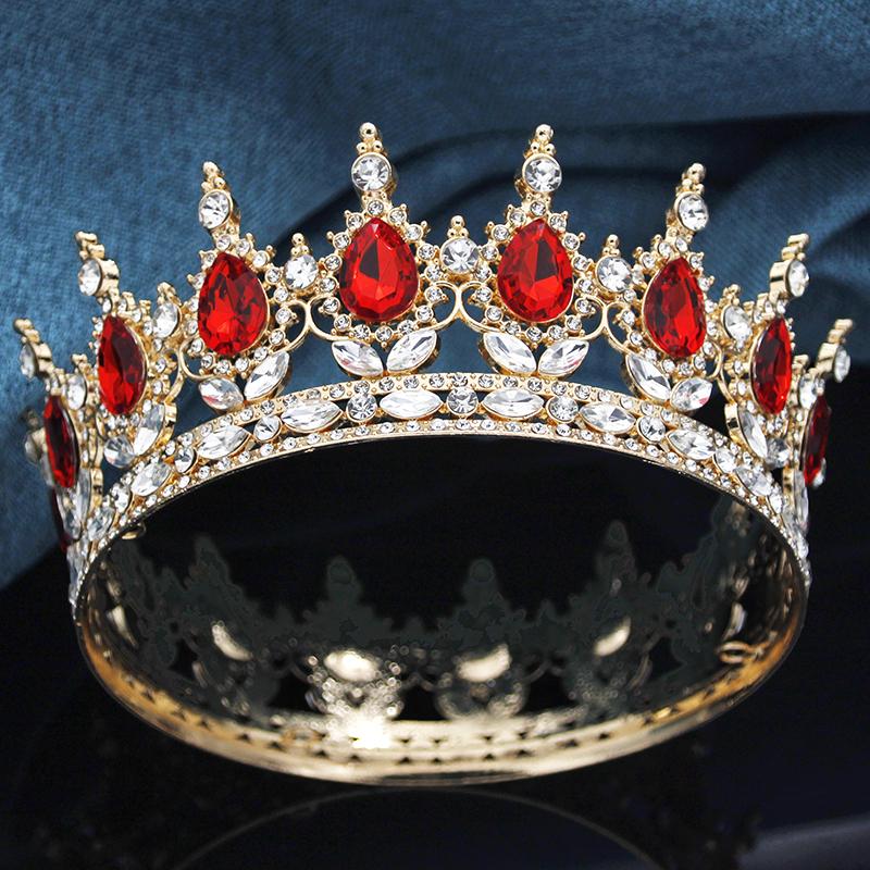 Baroque Round Crown for Bridal Wedding Royal Queen King Tiara Birthday Party Performance Head Accessories Diadem Jewelry