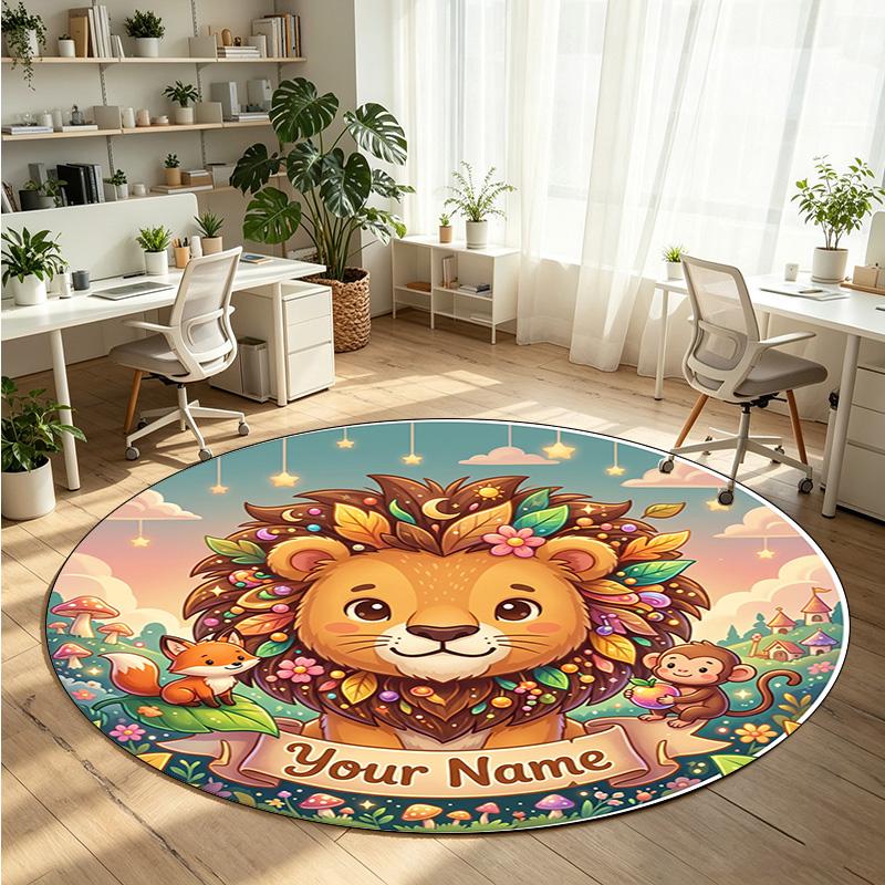 Wild Animals (342) Theme Round Crystal Velvet Rug Custom Name Text Personalized Floor Mat Home Decor Non Slip Crystal Carpet